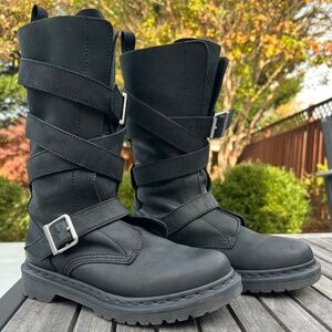 Doc Martens - Women's Tall Leather Boots with Buckles in Black